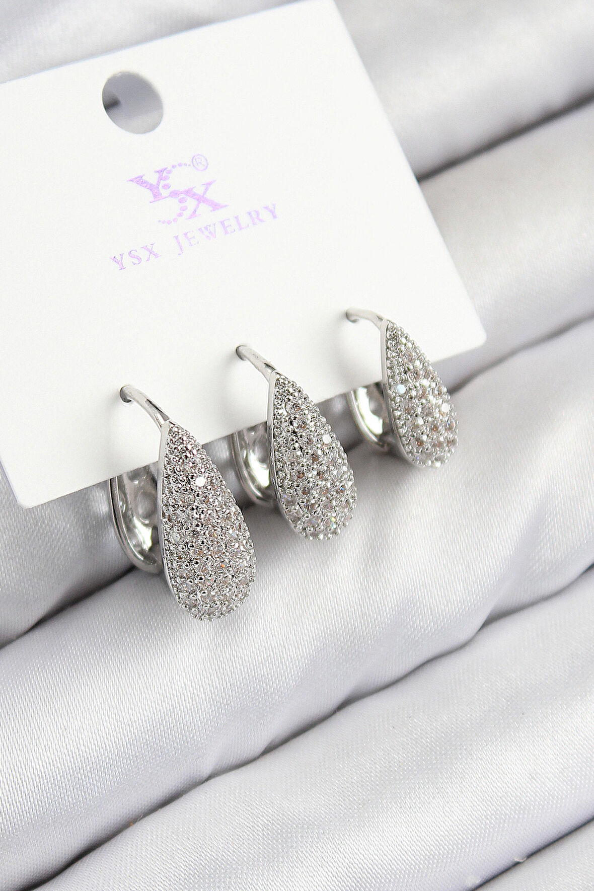 Zarif Kadın için Silver Pirinç Zirkonlu Üçlü Damla Küpe