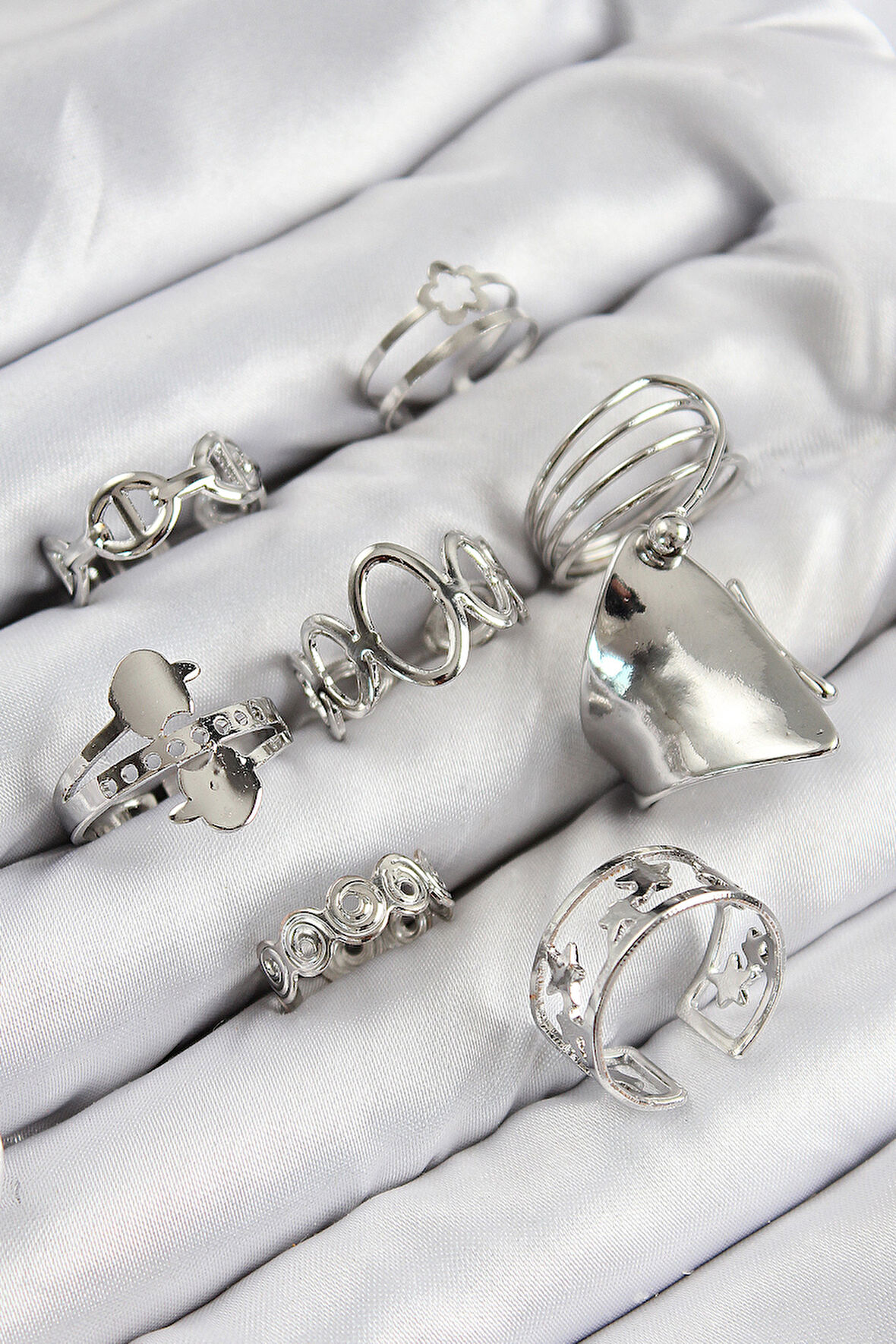 Zarif Kadın için Silver Pirinç Sarmal Yıldız Yüzük Kombin Seti