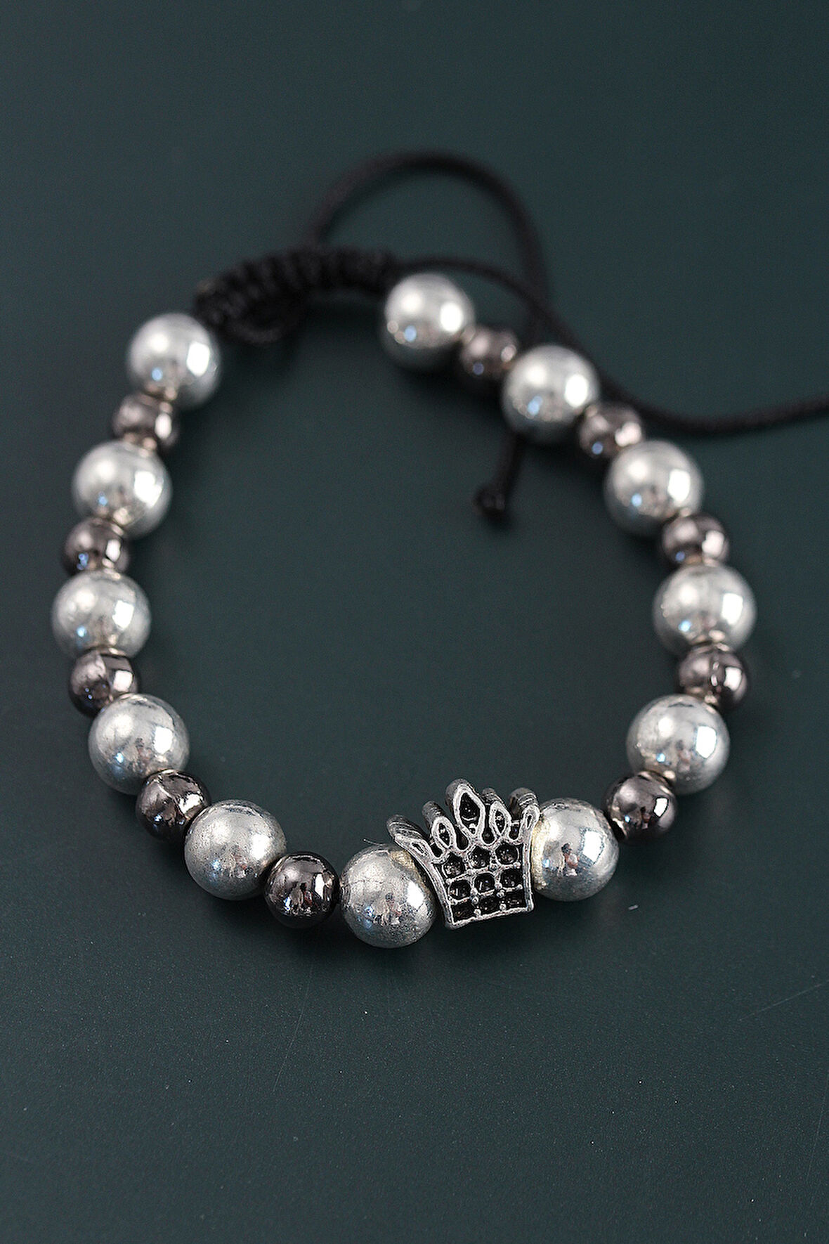 Bakımlı Erkek için Kral Tacı Stil Füme Silver Asansörlü Doğal Taş Bileklik