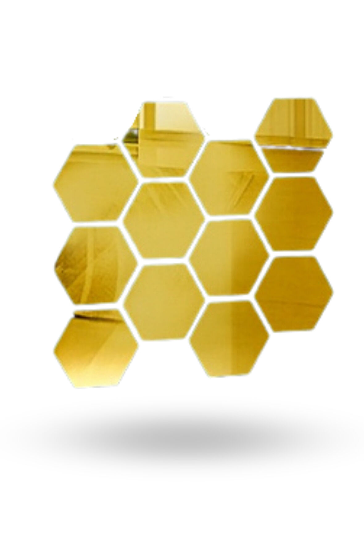 Büro Ev Ofis Dekoru için 12ADET Golden Akrilik Yapışkanlı Ayna Seti