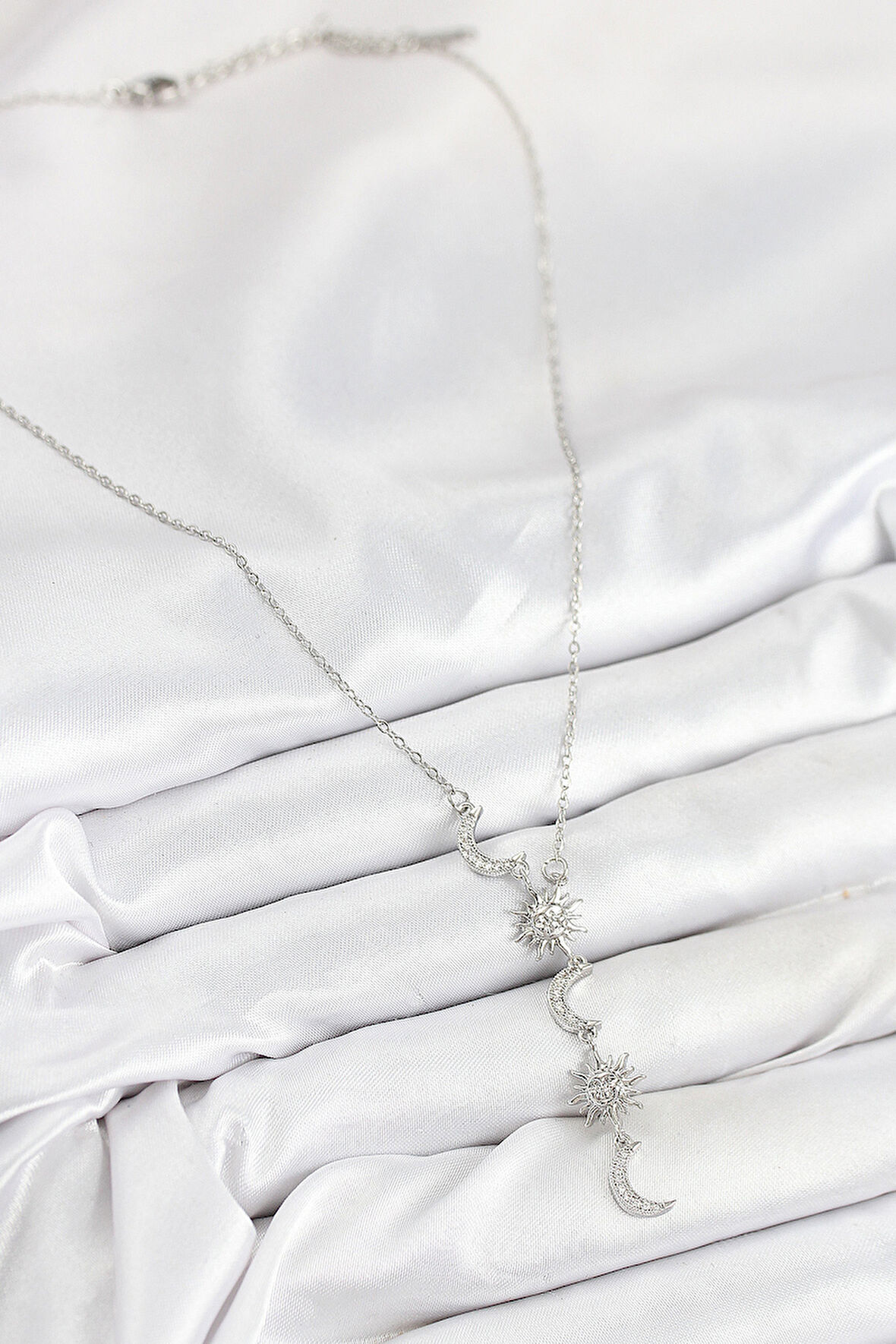 Zarif Kadın için Silver Çelik Zirkonlu Güneş Ay Stil Kolye