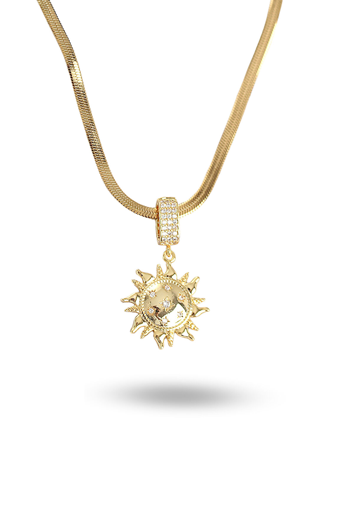 Zarif Kadın için Golden Çelik Zirkonlu Stil Güneş Model Kolye