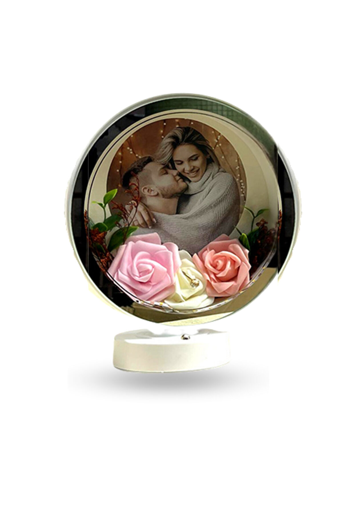 Büro Ev Ofis Hediyesi için 25X22CM Güllü Oval Led Fotoğraf Çerçevesi