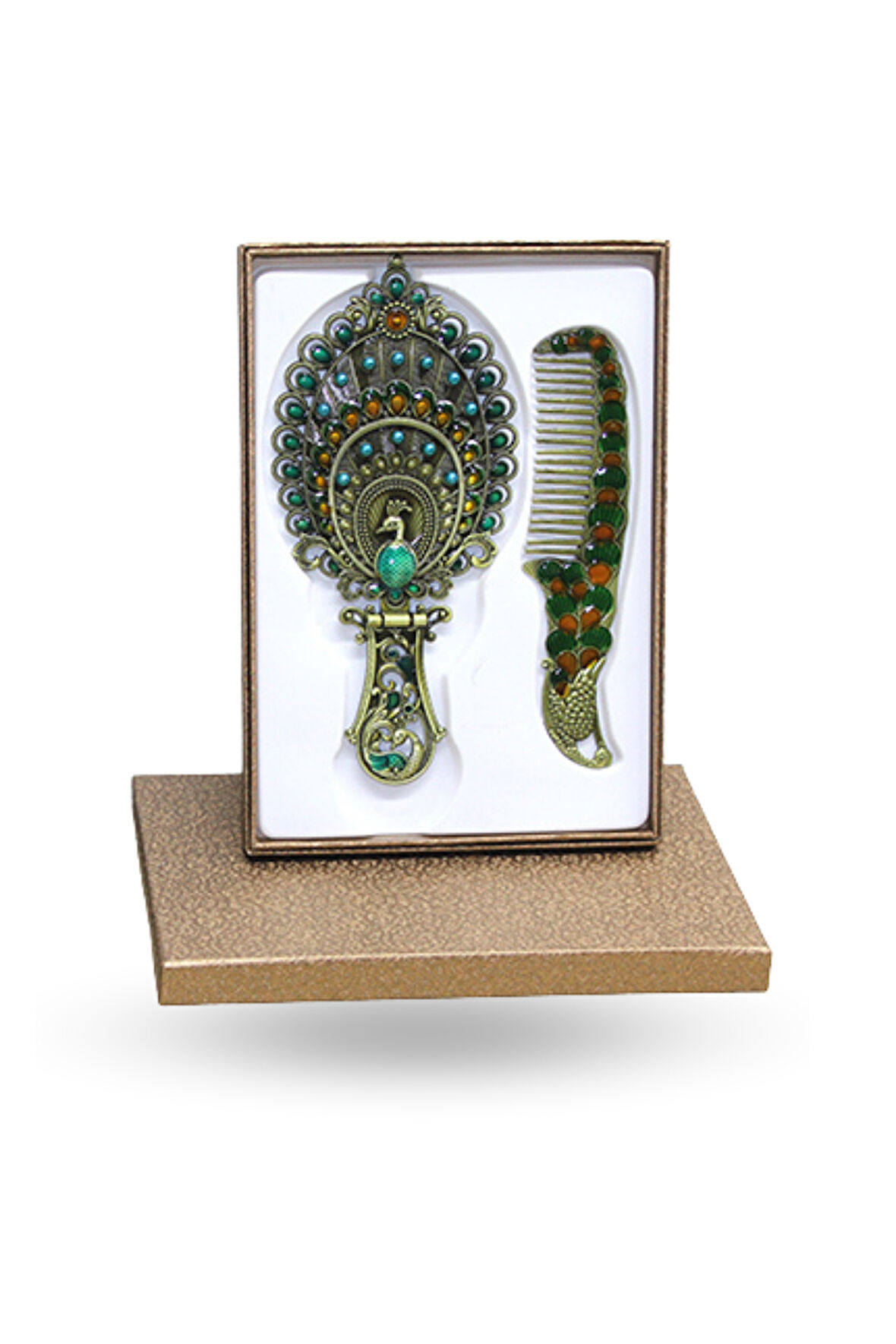 Büro Ev Ofis Hediesi için 20X10CM Katlanır Tavuskuşu Metal Aynalı Tarak Seti