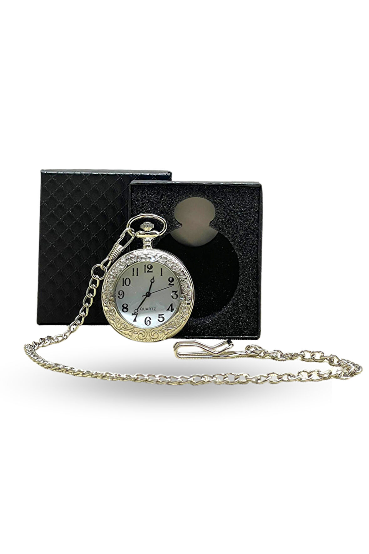 Büro Ev Ofis Hediyesi için Kutulu Silver Barok Stil Köstekli Saat