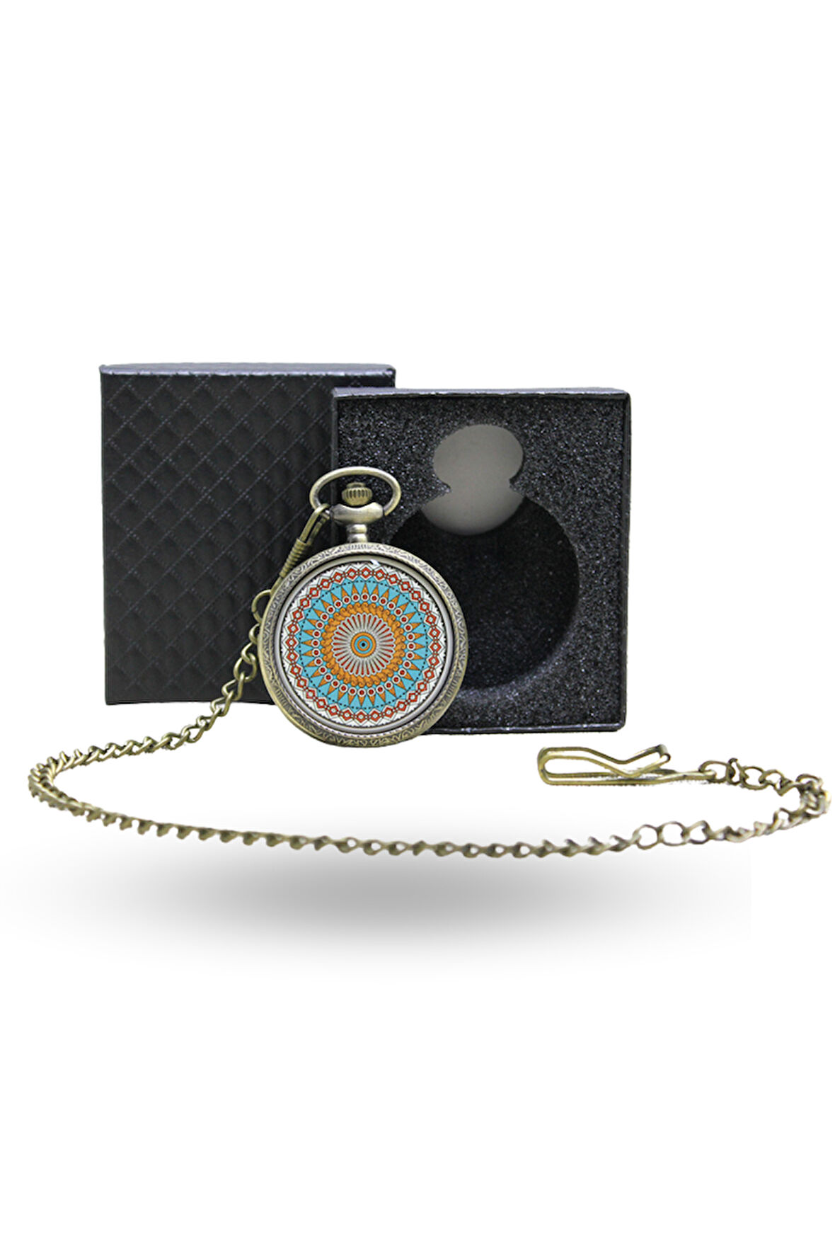 Büro Ev Ofis Hediyesi için Kutulu Antik Mandala Figür Köstekli Saat