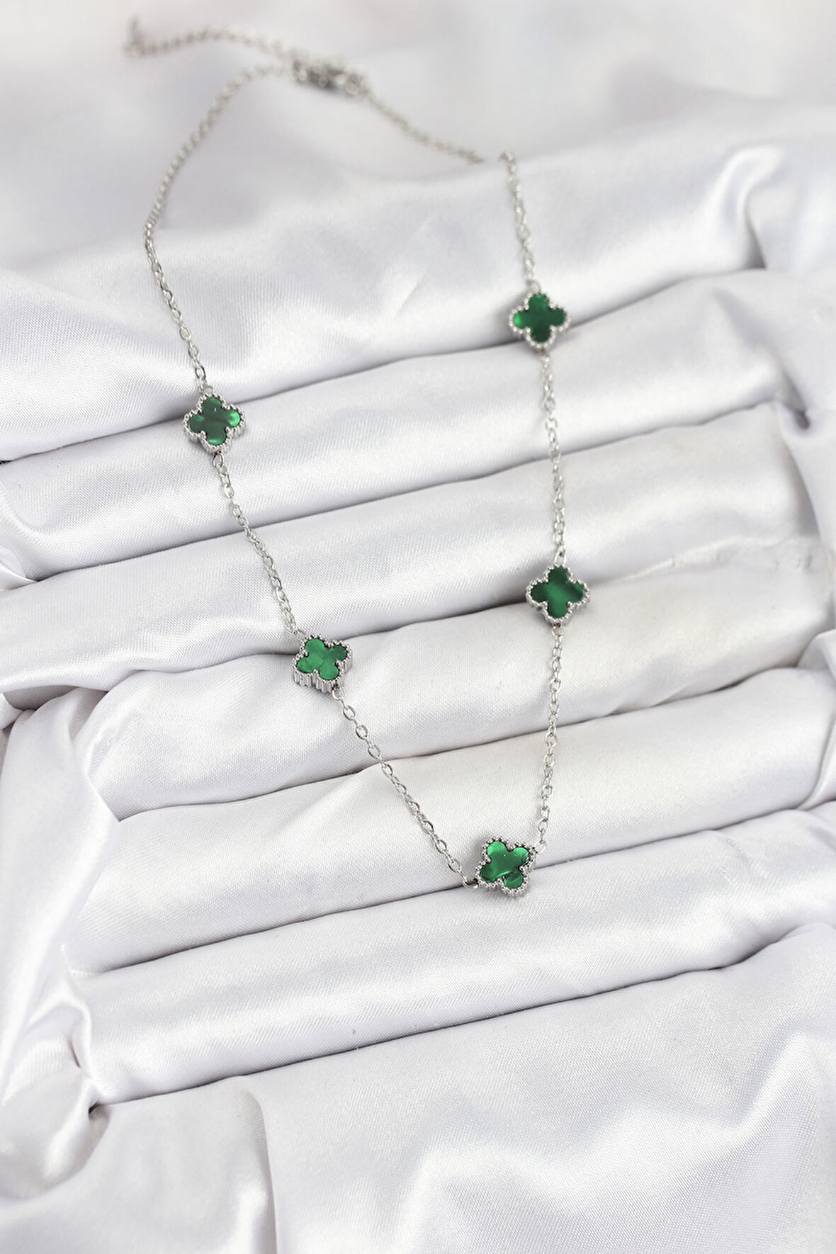 Zarif Kadın için Silver Çelik Yeşil Baby Boy Yonca Zincir Kolye