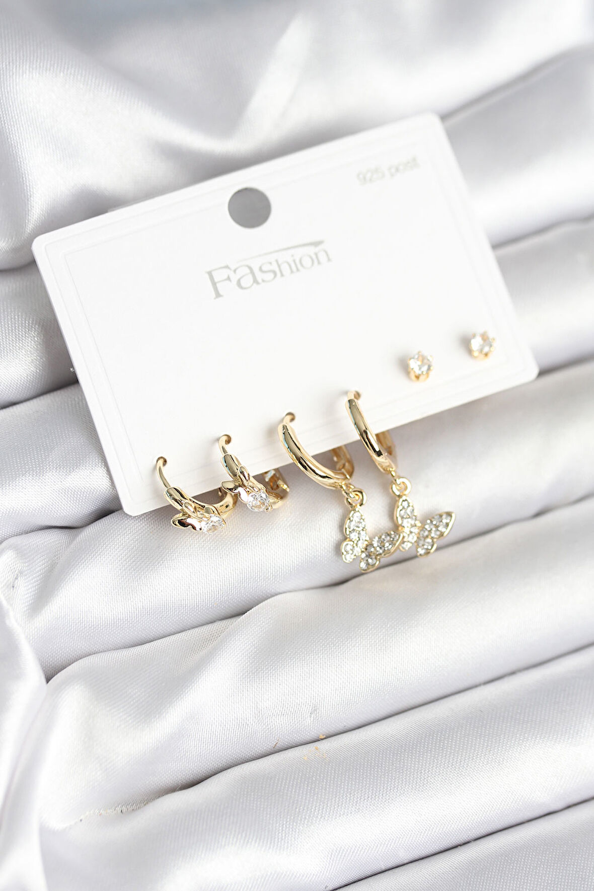 Zarif Kulaklar için Golden Pirinç Kelebek 925 Silver Çivili Küpe Seti