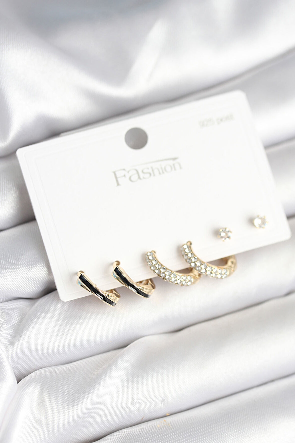 Zarif Kulaklar için Golden Pirinç Zirkonlu 925 Silver Çivili Küpe Seti