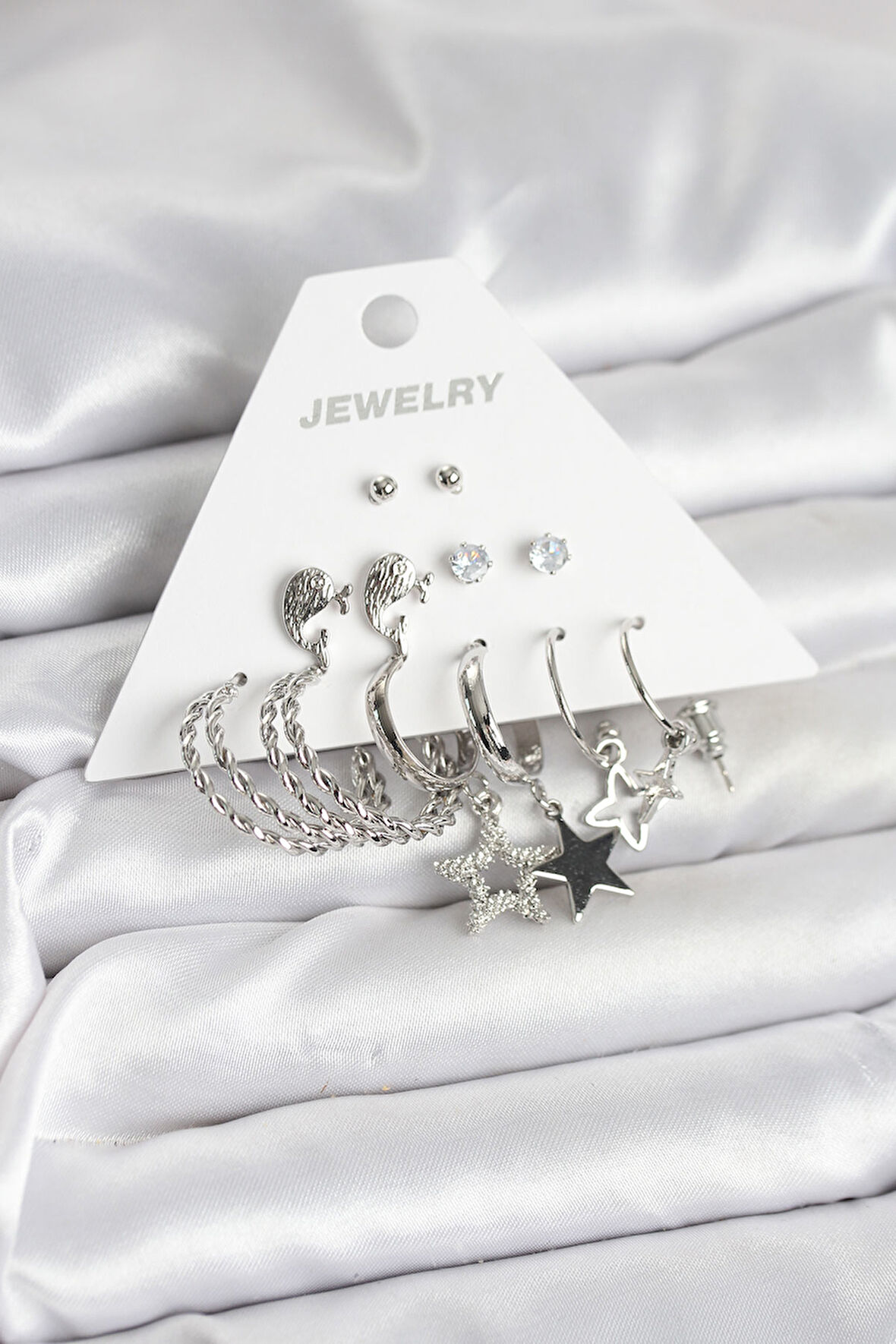 Zarif Kulaklar için 6PARÇA Silver Pirinç Yapım Kadın Küpe Seti