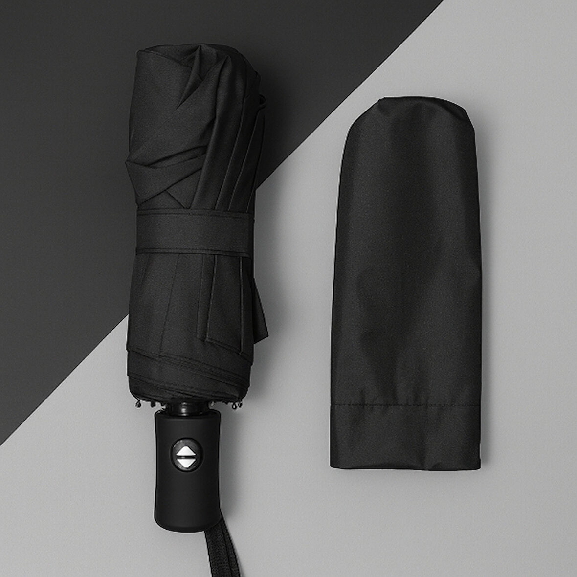 Büro Ev Ofis Hediyesi için Kılıflı Otomatik Kompakt Siyah Şemsiye