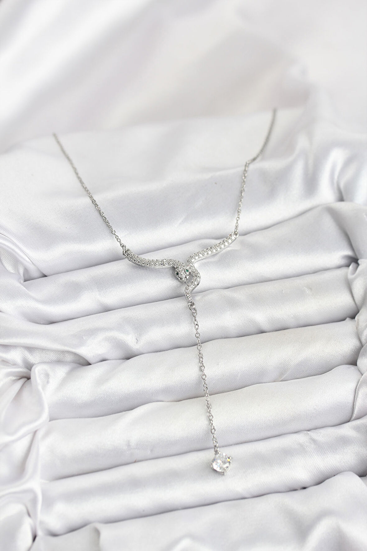 Zarif Boyunlar için Silver Çelik Zincir Yılan Model Y Kadın Kolye