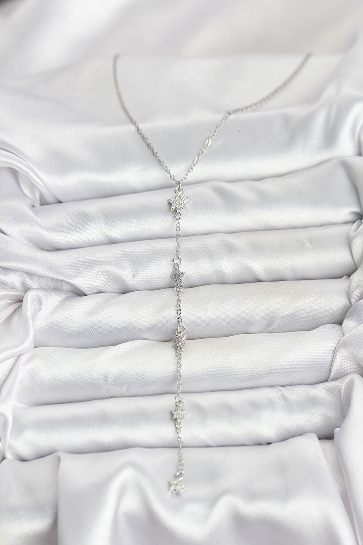 Zarif Boyunlar için Silver Çelik Zincir Yıldız Y Kadın Kolye