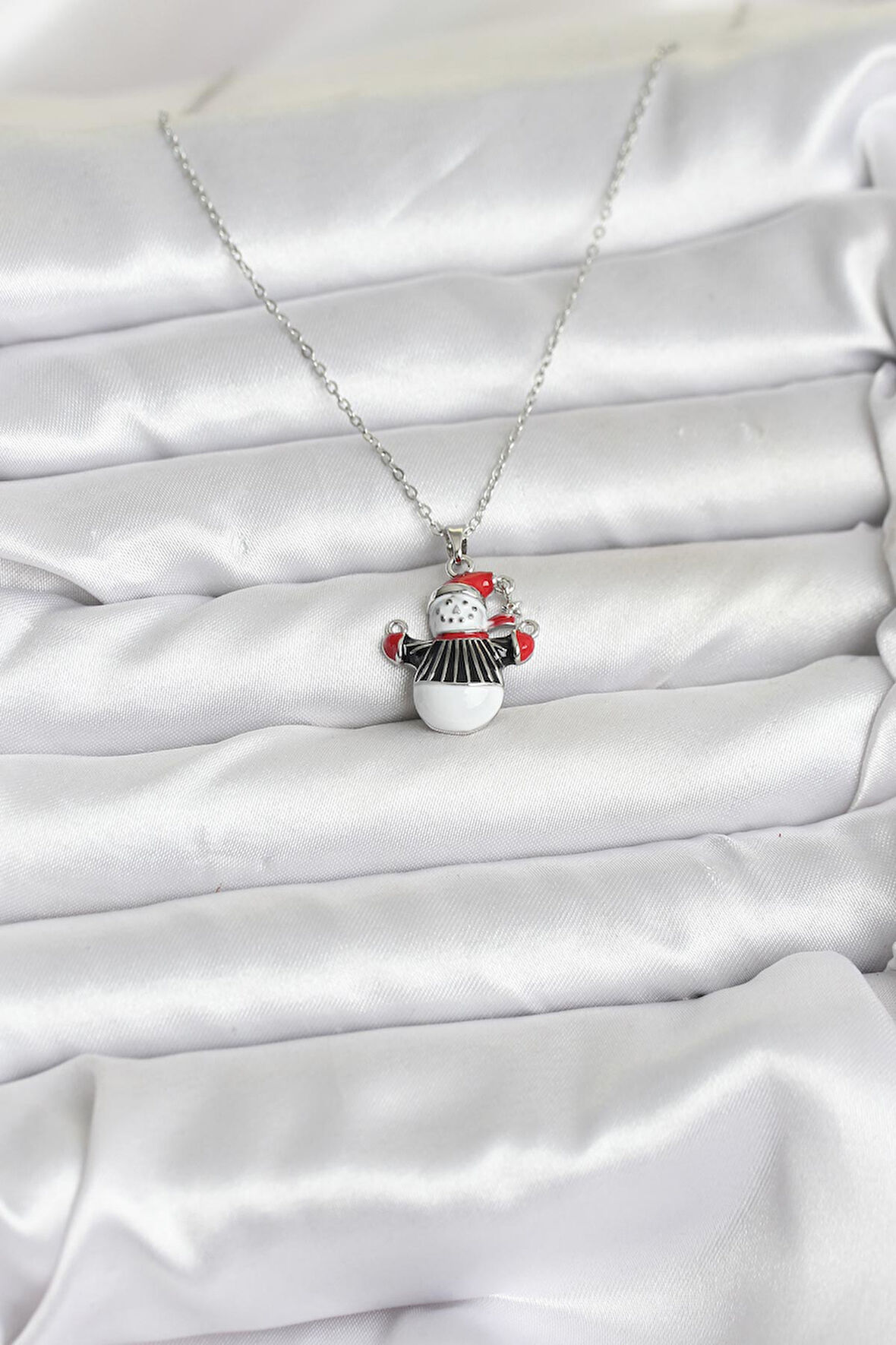 Zarif Boyunlar için Silver Çelik Zincir Kardan Adam Yılbaşı Tema Kadın Kolye