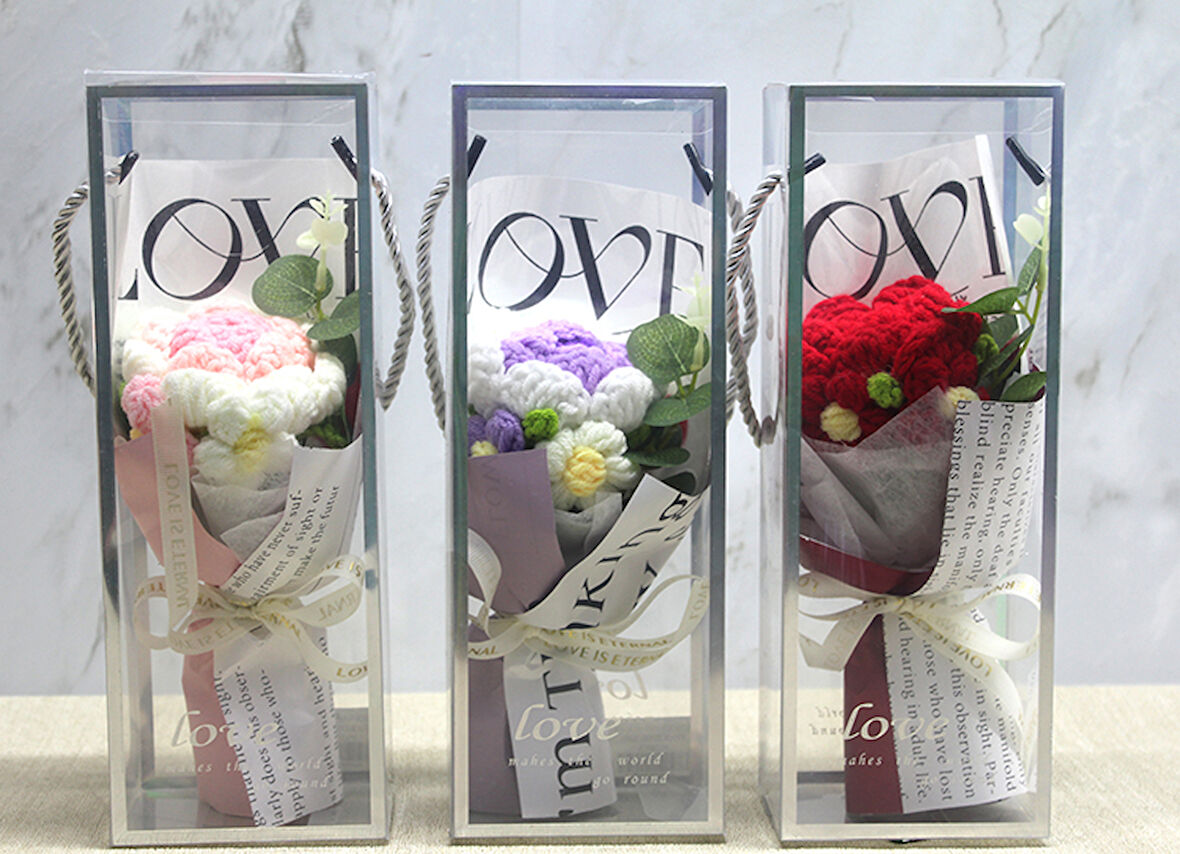 Büro Ev Ofis Dekoru için El Örgüsü Yapım Tekli Gül Buketi