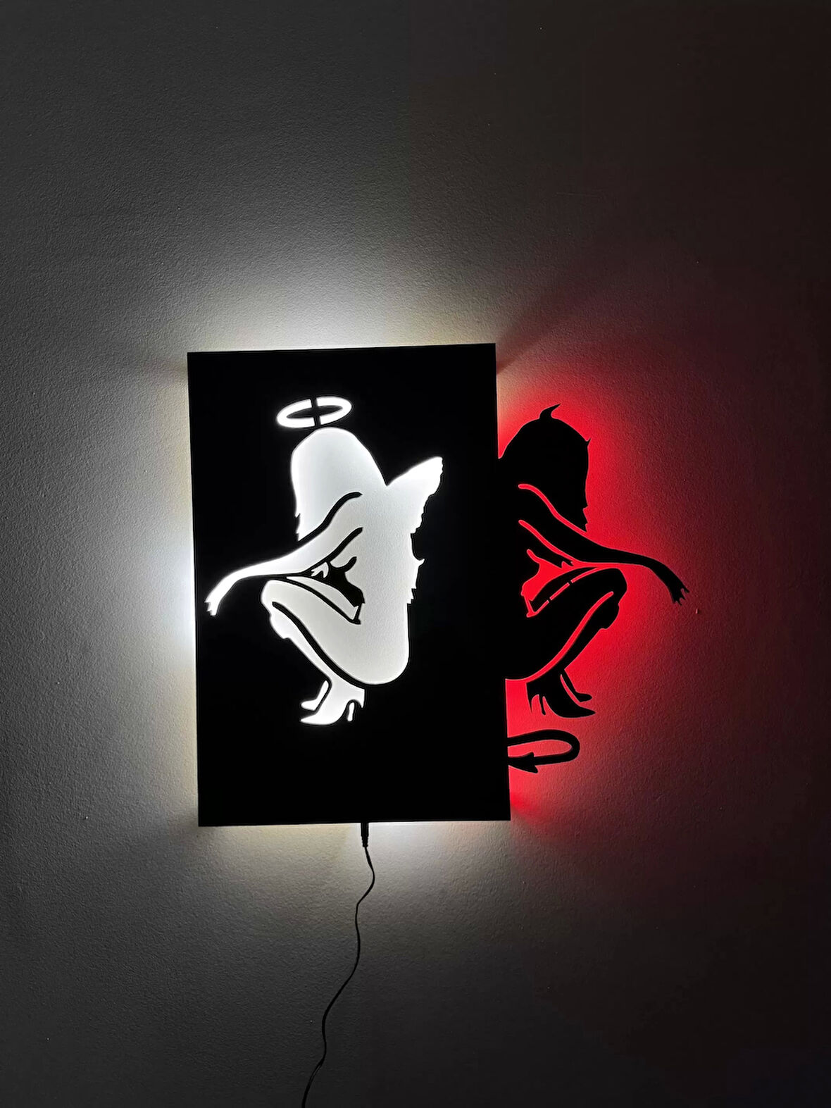 Şeytan ve Melek Led Işıklı Tablo