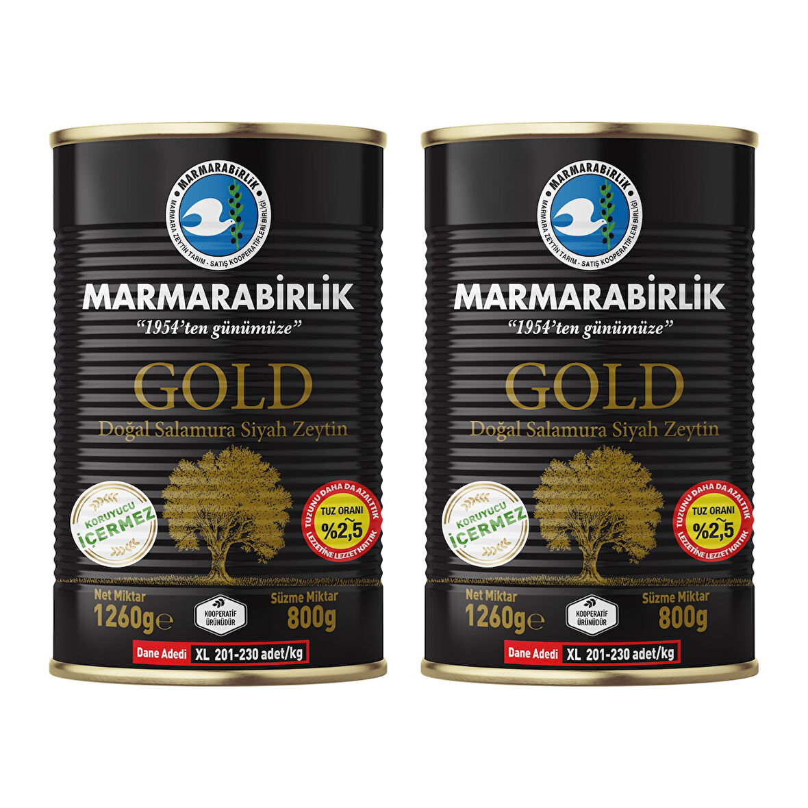 MarmaraBirlik Gold XL Salamura Teneke Zeytin 800 gr x 2 Adet