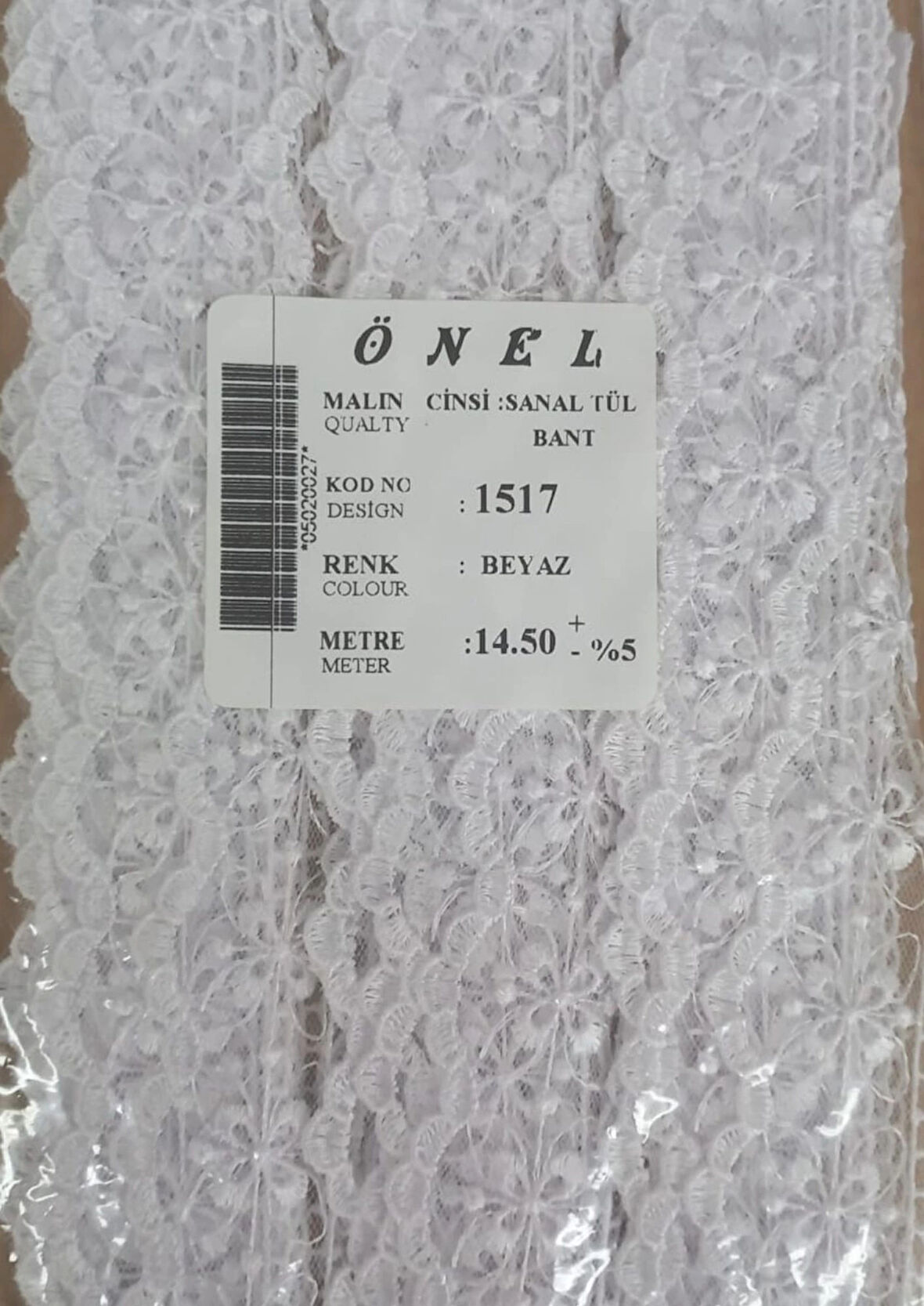 Dantel Polyester Sanal Tül Bant Beyaz 14,50 Metre En 6 cm ON-1517-B