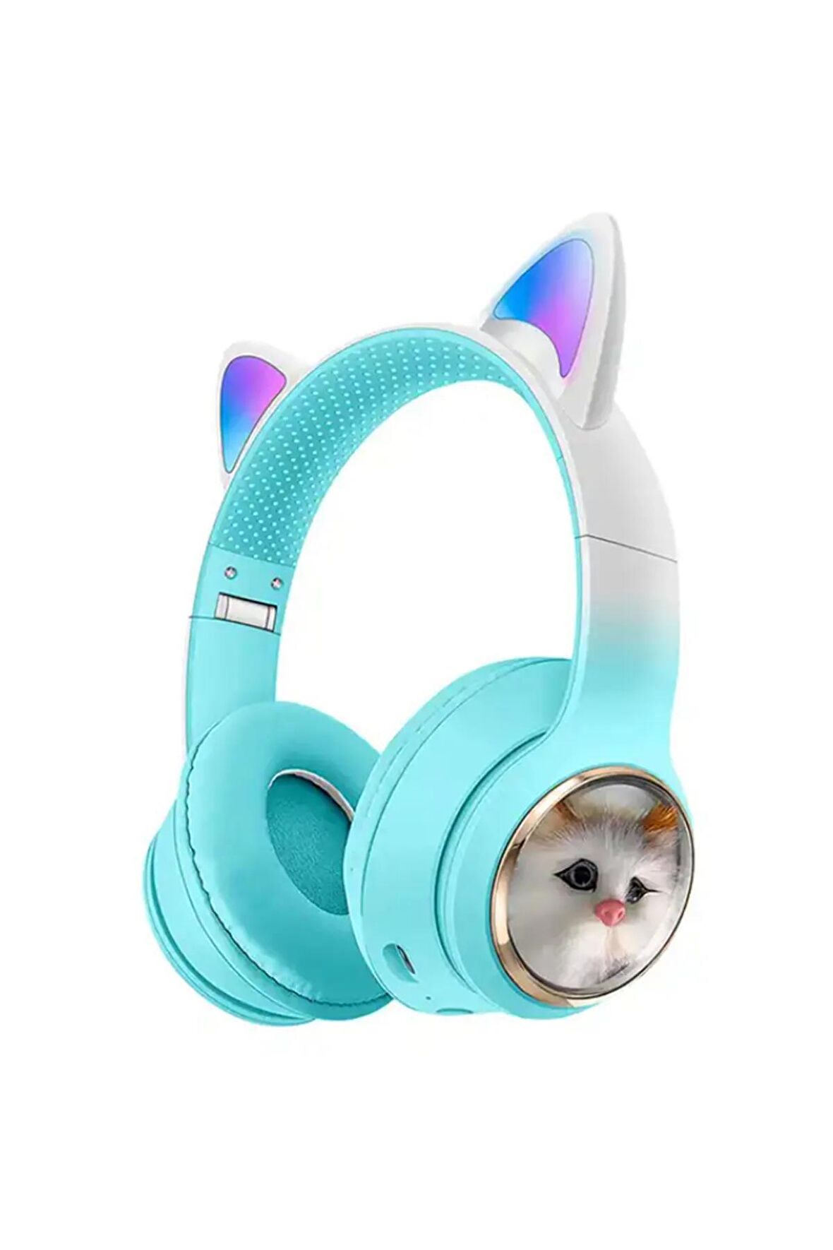 Kedi Tüylü Işıklı Kedili Mikrofonlu Bluetoothlu Kulaklık SD Aux Girişli KEDİ kulaklık Kablosuz