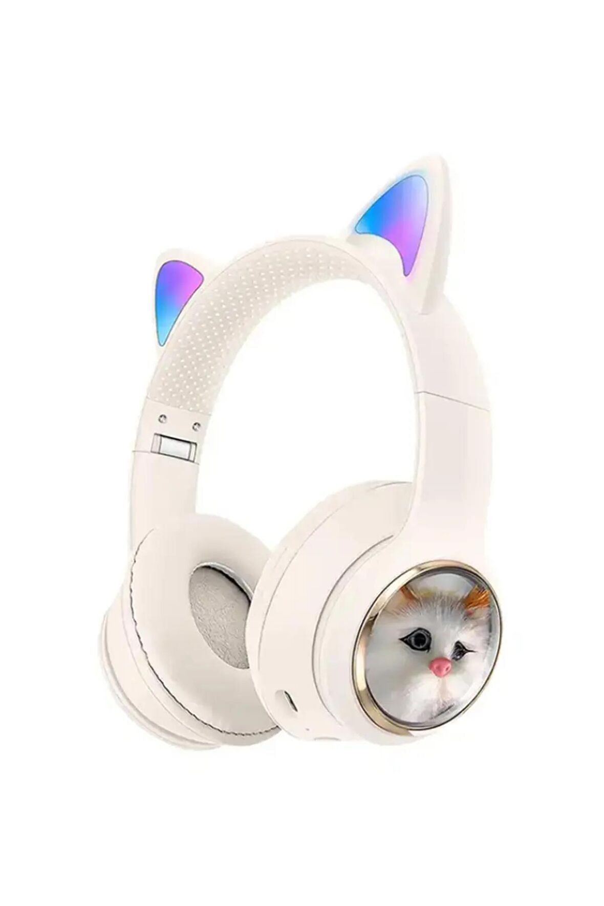 Kedi Tüylü Işıklı Kedili Mikrofonlu Bluetoothlu Kulaklık SD Aux Girişli KEDİ kulaklık Kablosuz