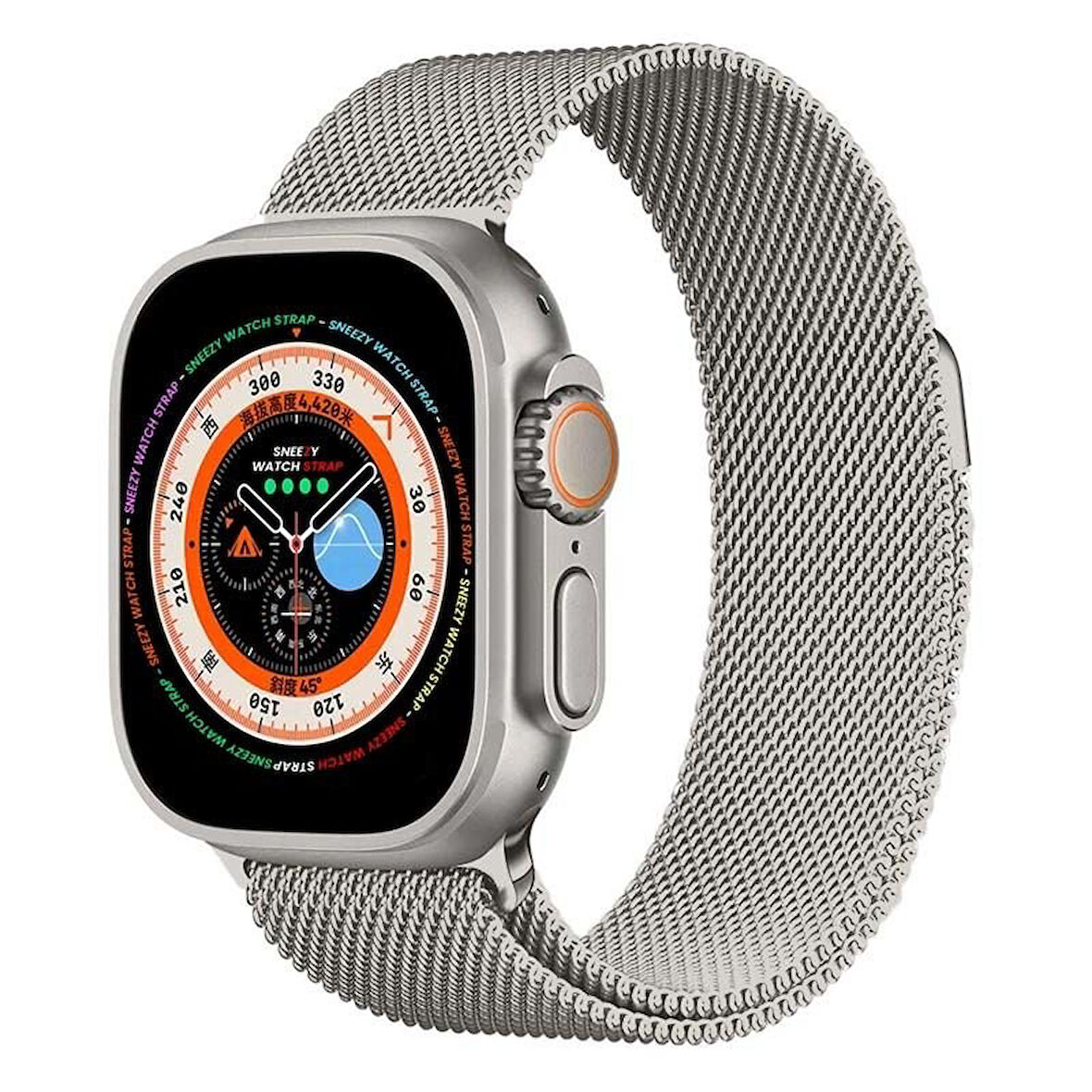 Apple Watch 49mm Seri 8 Ultra Uyumlu Woven Wire Tasarım Metal Hasır Kordon