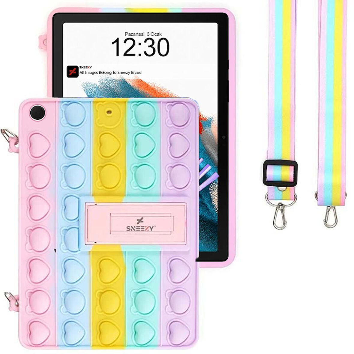Samsung Galaxy Tab A7 SM-T500 10.4 İnç Tam Uyumlu Glow Desenli Standlı Askılı Popit Tablet Kılıfı