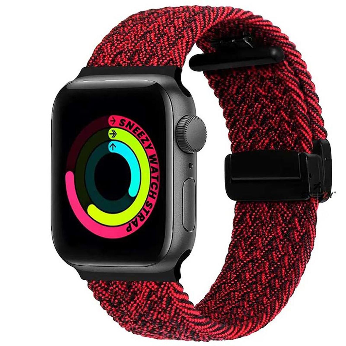 Sneezy Apple Watch 42-44-45-49mm İle Uyumlu FiberLink Manyetik Tokalı Kumaş Örgü Kordon
