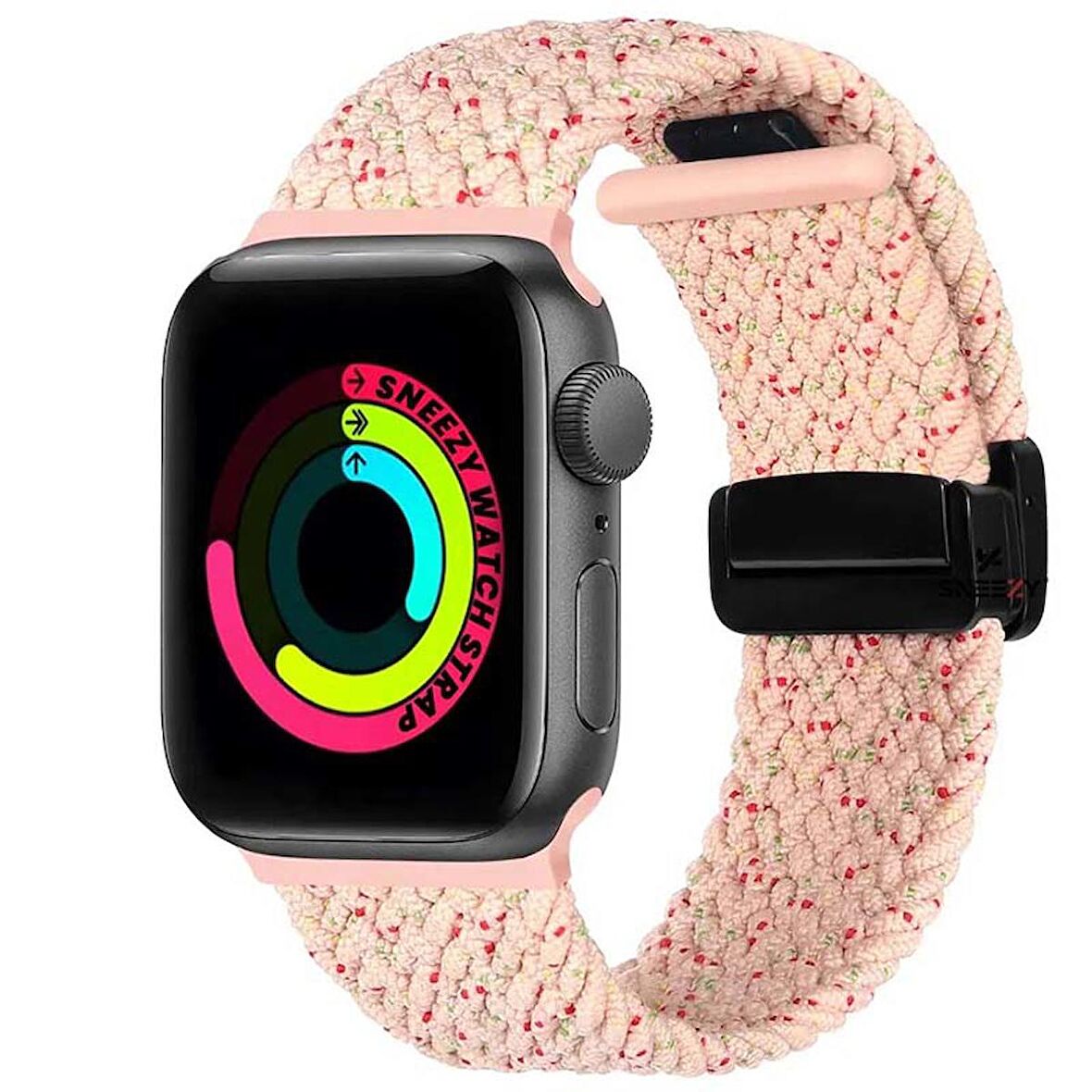 Sneezy Apple Watch 42-44-45-49mm İle Uyumlu FiberLink Manyetik Tokalı Kumaş Örgü Kordon