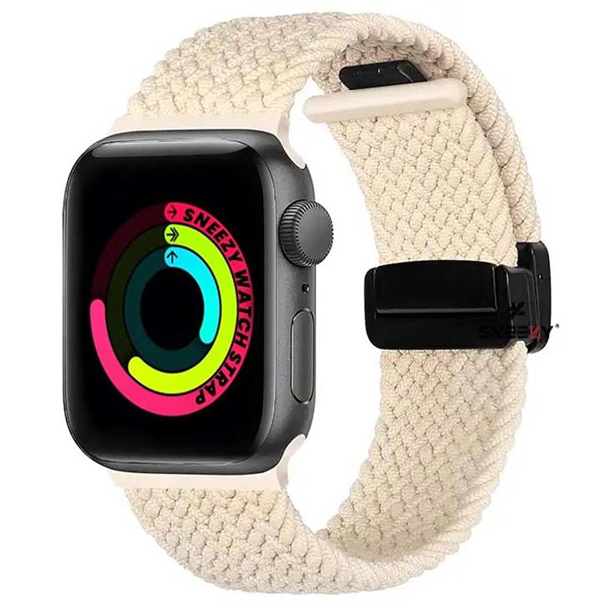 Sneezy Apple Watch 42-44-45-49mm İle Uyumlu FiberLink Manyetik Tokalı Kumaş Örgü Kordon