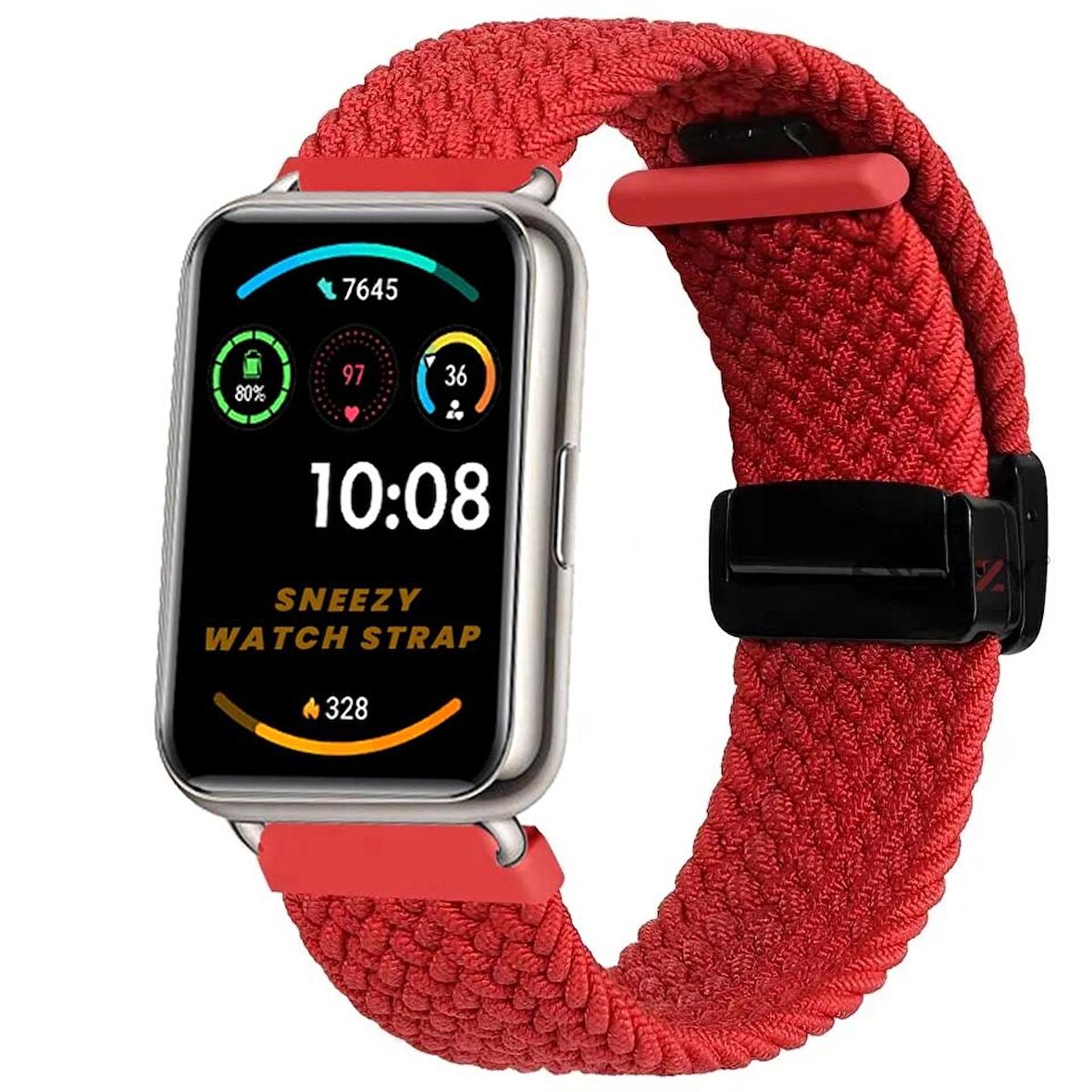 Sneezy Huawei Watch Fit 2  İle Uyumlu FiberLink Manyetik Tokalı Kumaş Örgü Kordon