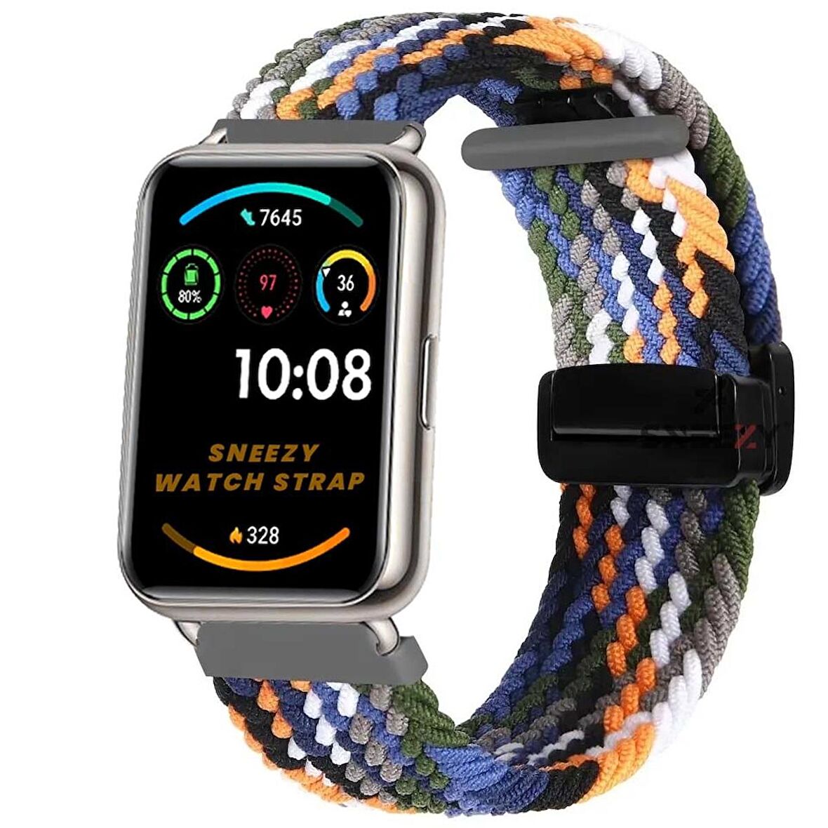 Sneezy Huawei Watch Fit 2  İle Uyumlu FiberLink Manyetik Tokalı Kumaş Örgü Kordon