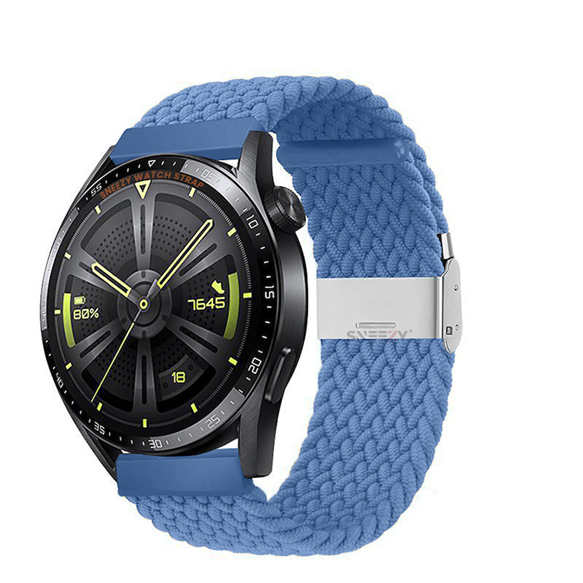 Sneezy Huawei Watch GT Runner-Sport 46mm- GT2 E 22mm Uyumlu Metal Klips Solo Fiberlink Örgü Kordon