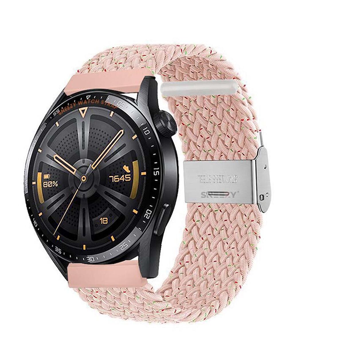 Sneezy Huawei Watch GT Runner-Sport 46mm- GT2 E 22mm Uyumlu Metal Klips Solo Fiberlink Örgü Kordon