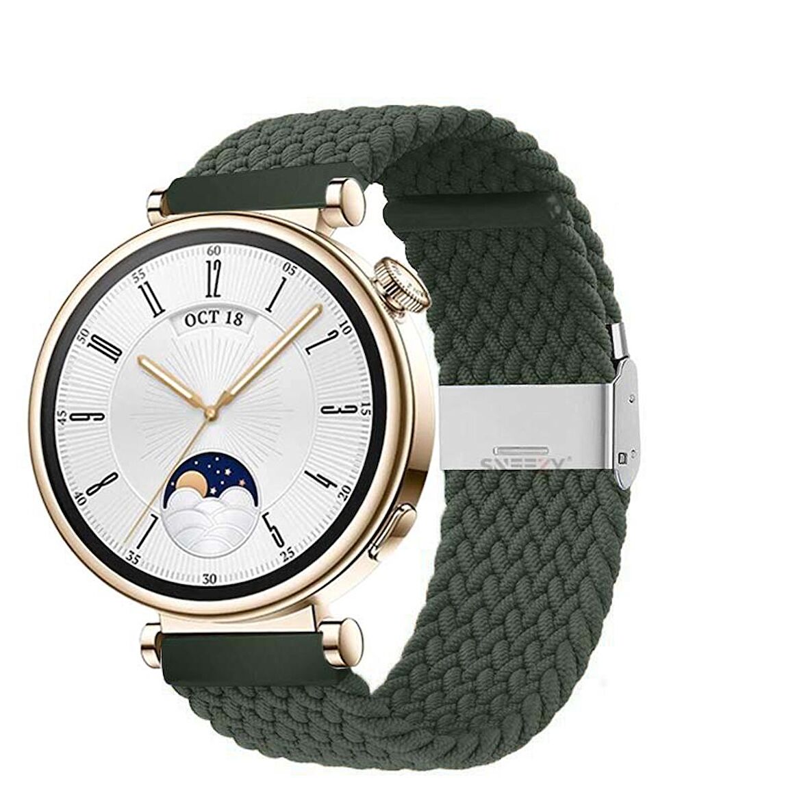 Sneezy Huawei Watch GT 4 41mm İle Uyumlu 18mm Metal Klips Solo Fiberlink Örgü Kordon