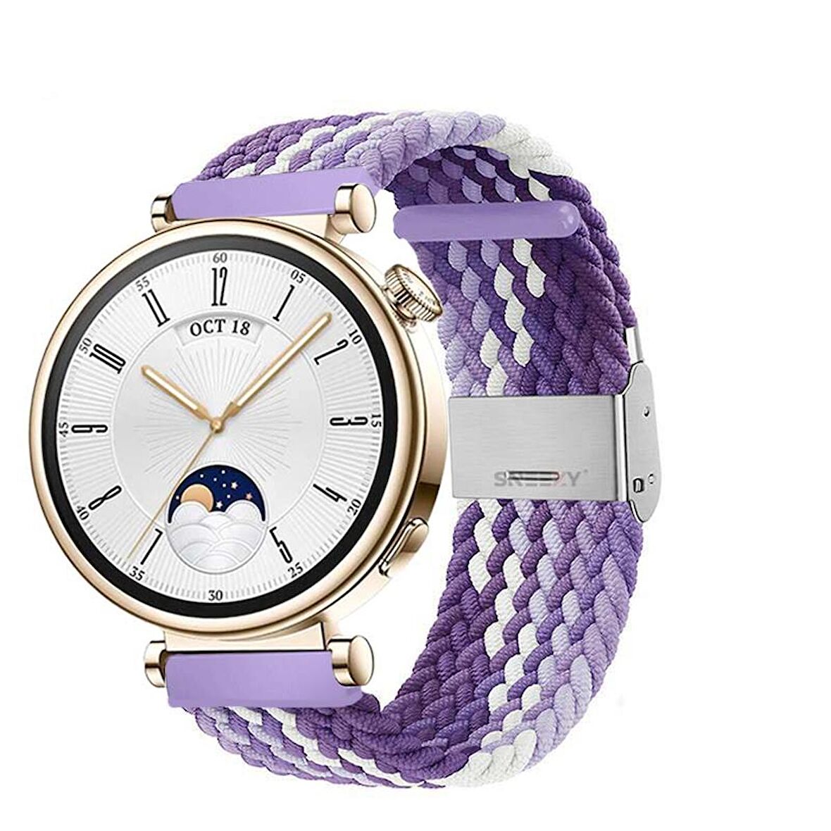 Sneezy Huawei Watch GT 4 41mm İle Uyumlu 18mm Metal Klips Solo Fiberlink Örgü Kordon