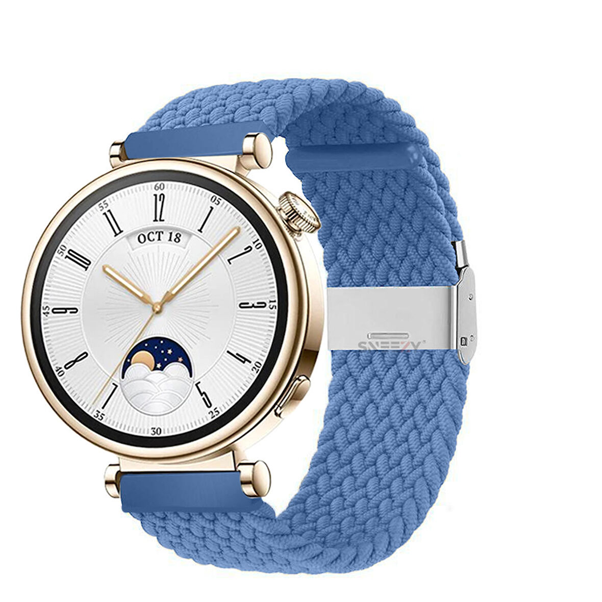 Sneezy Huawei Watch GT 4 41mm İle Uyumlu 18mm Metal Klips Solo Fiberlink Örgü Kordon