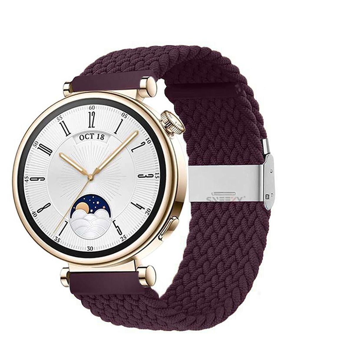 Sneezy Huawei Watch GT 4 41mm İle Uyumlu 18mm Metal Klips Solo Fiberlink Örgü Kordon