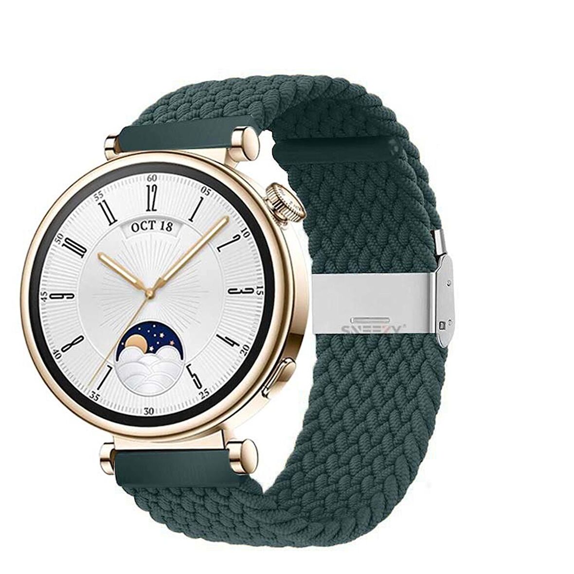 Sneezy Huawei Watch GT 4 41mm İle Uyumlu 18mm Metal Klips Solo Fiberlink Örgü Kordon