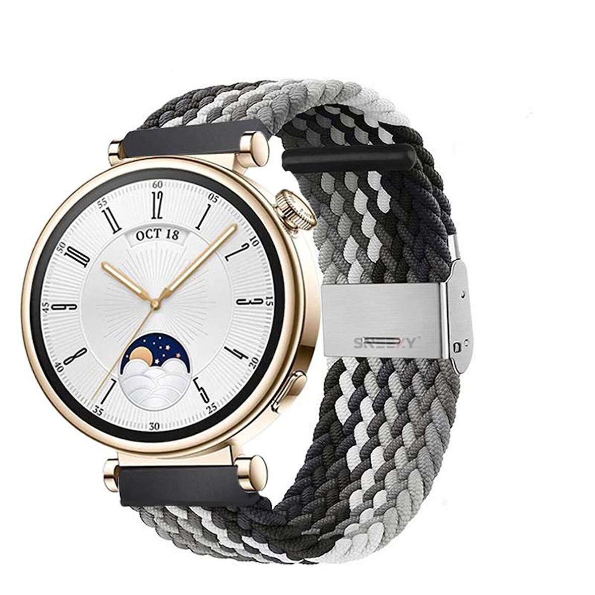 Sneezy Huawei Watch GT 4 41mm İle Uyumlu 18mm Metal Klips Solo Fiberlink Örgü Kordon