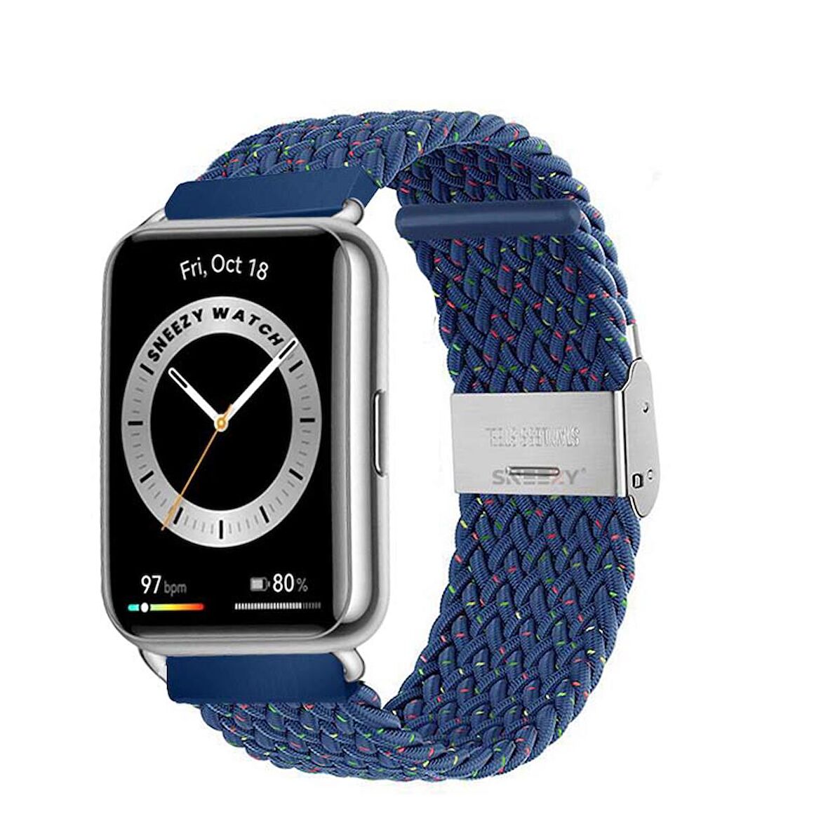 Sneezy Huawei Watch Fit 2 İle Uyumlu Metal Klips Solo Fiberlink Örgü Kordon