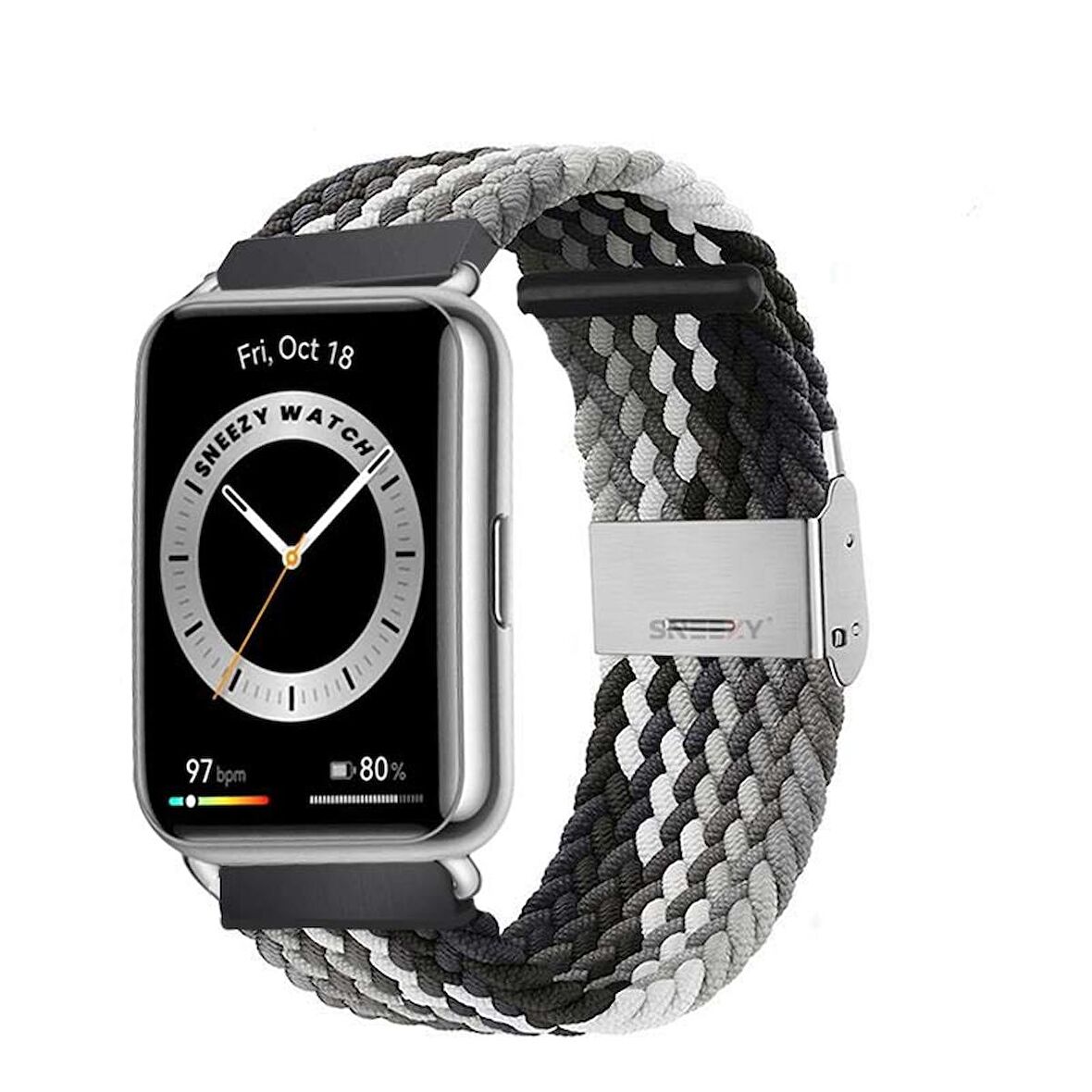 Sneezy Huawei Watch Fit - Fit New  İle Uyumlu Metal Klips Solo Fiberlink Örgü Kordon