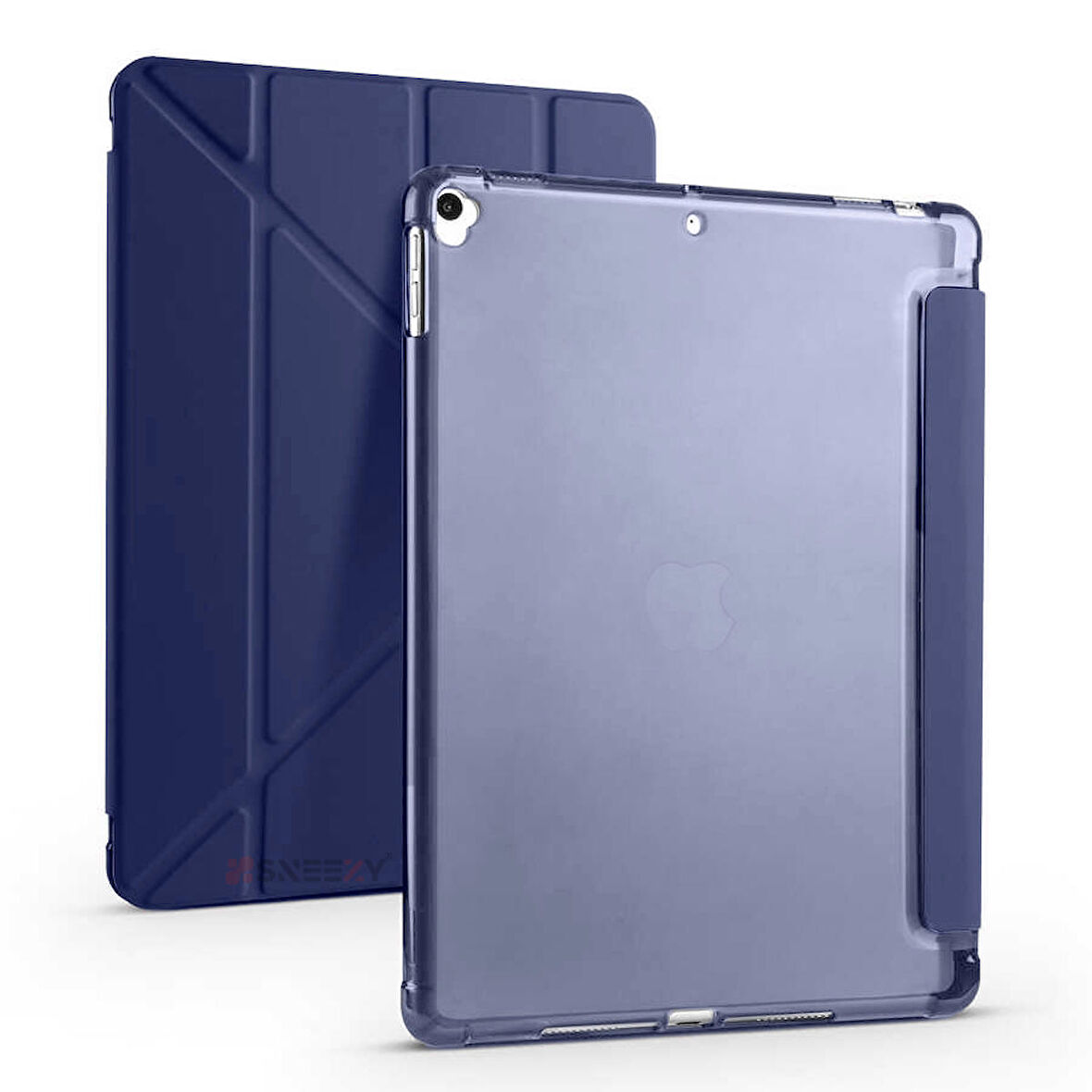 Apple iPad 8.Nesil 10.2 İnç 2020 Uyumlu Üçgen Katlanabilir Kalemlikli Standlı Akıllı Kılıf