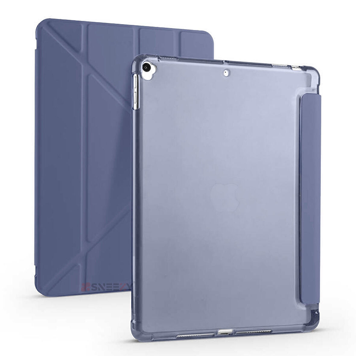 Apple iPad 8.Nesil 10.2 İnç 2020 Uyumlu Üçgen Katlanabilir Kalemlikli Standlı Akıllı Kılıf