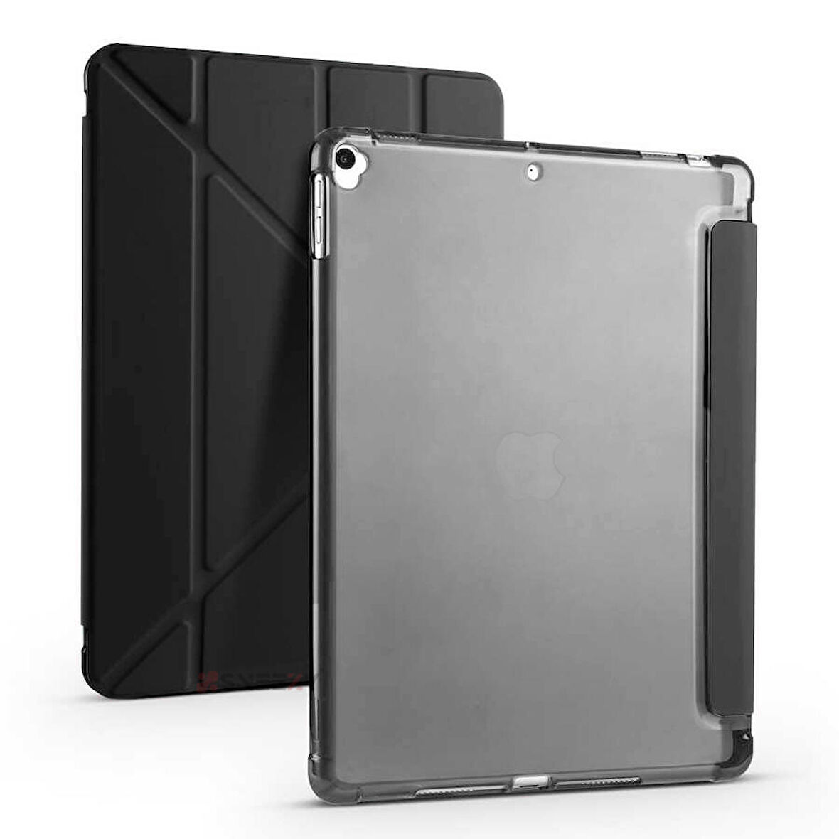 Apple iPad 7.Nesil 10.2 İnç 2019 Uyumlu Üçgen Katlanabilir Kalemlikli Standlı Akıllı Kılıf