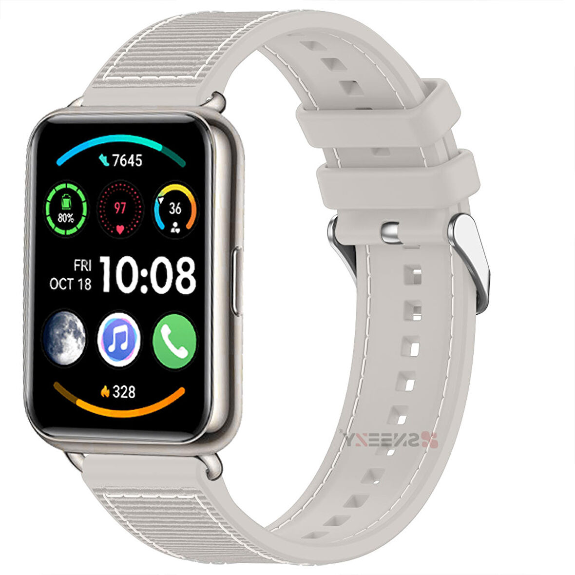 Sneezy Huawei Watch Fit 2 İle Uyumlu Dikiş Desenli Dokuma Silikon Kordon