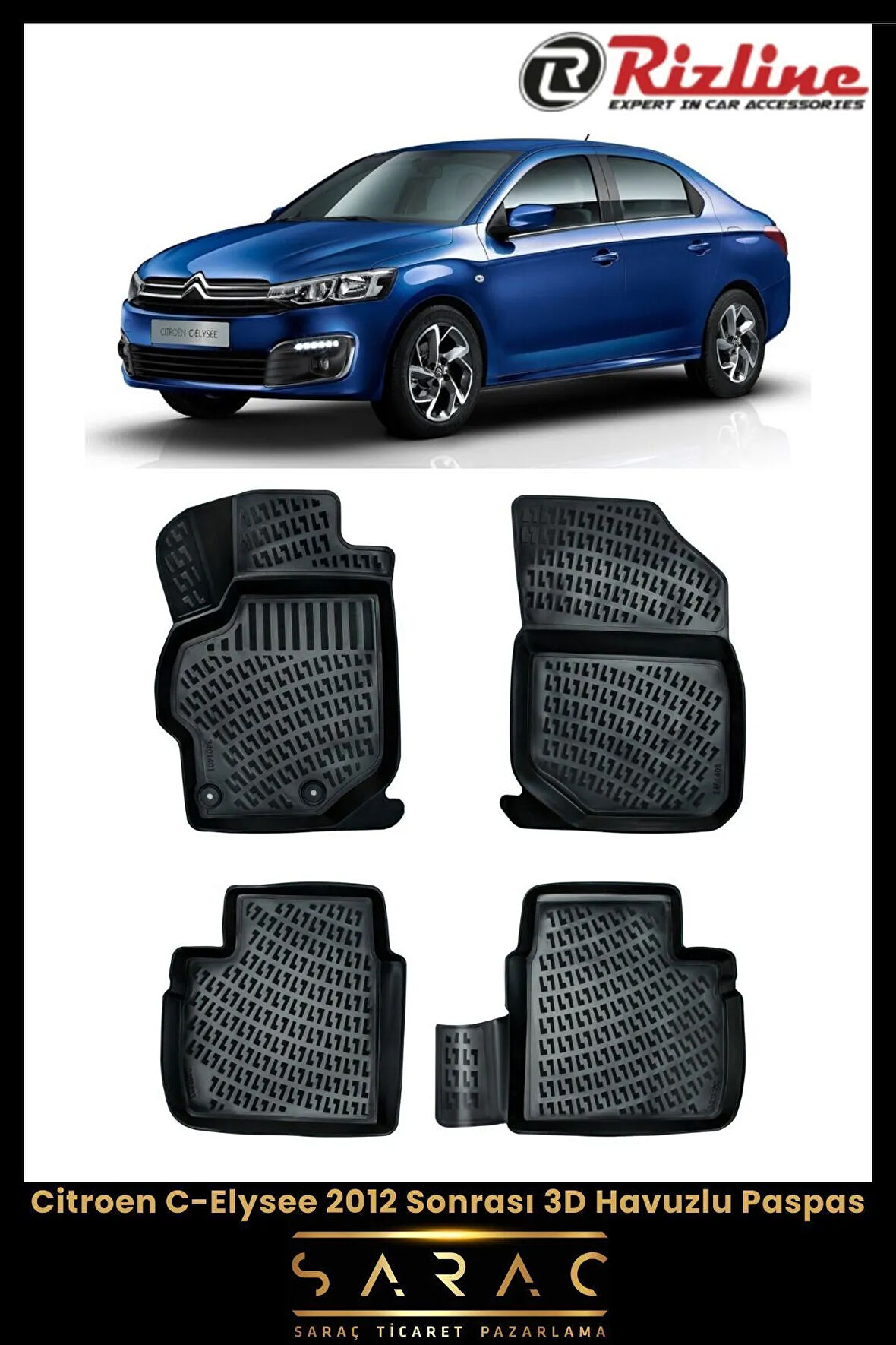 Rizline Citroen C-Elysee 2020 Model 3D Havuzlu Paspas