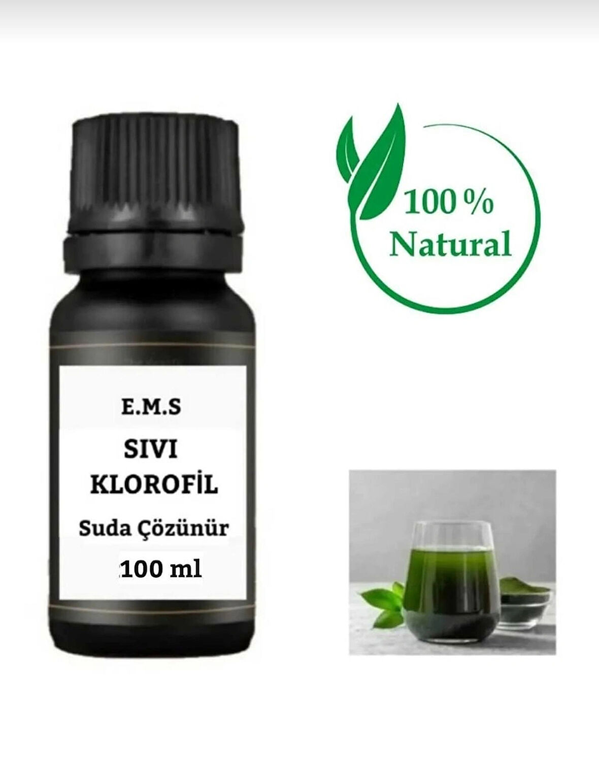 Sıvı Klorofil 100 Ml Doğal - Suda Çözünür Yeşil Renkte Damlalıklı Cam Şişede.( Lıquıd Chloropyhll )