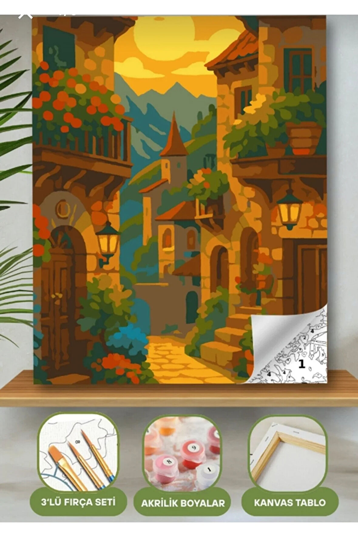 Sayılarla Boyama Seti 40x50 Cm (Çıtalı) Fırça Boya Dahil Numaralı Tuval Renkli Binalar