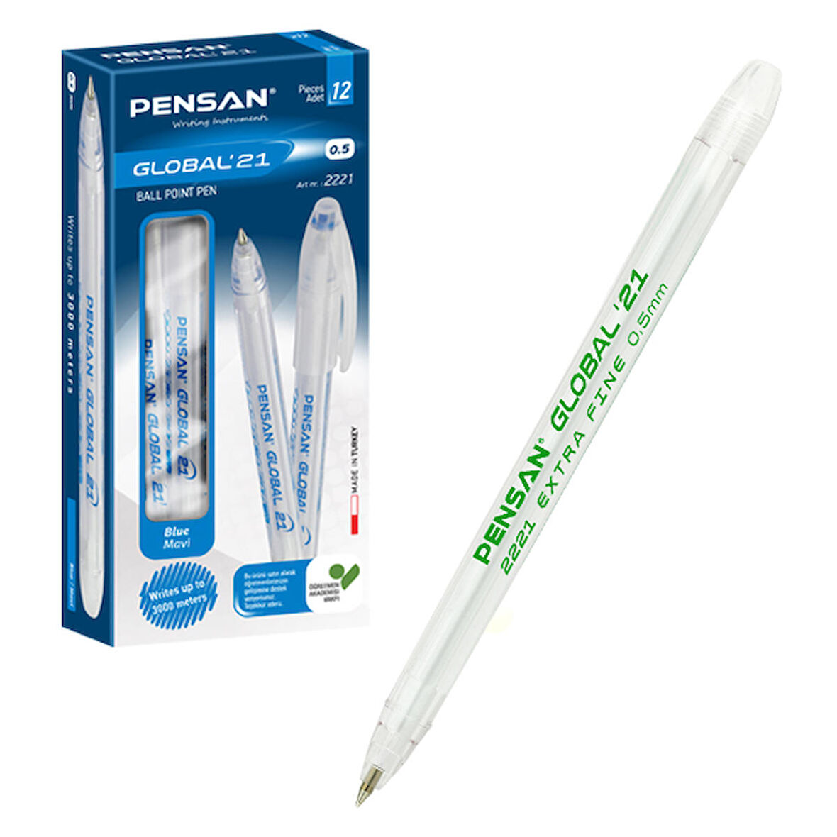 Pensan Tükenmez Kalem Global 0.5 MM Yeşil (12 li paket)
