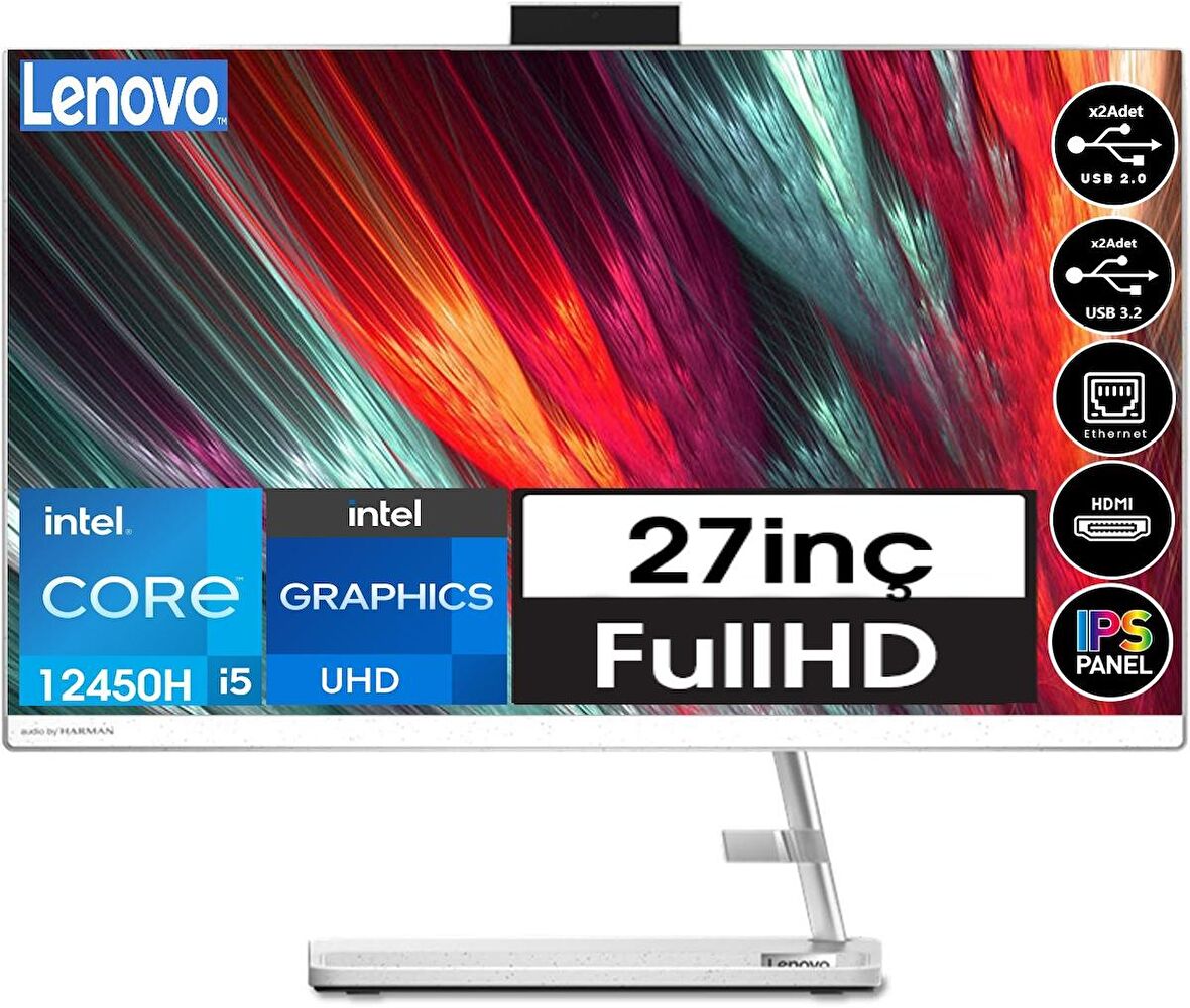 Lenovo Ideacentre AIO 3 FF0GJ00GQTX02 Intel Core i5-12450H 8 GB Ram 512 GB SSD UHD Graphics 27" Full HD All in One PC + Zetta Flash Bellek